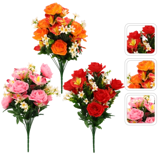 Ramo artificial de rosas y orquídeas 52 × 27 × 27 cm, mezcla de colores