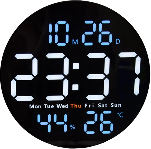 Reloj LED digital de pared y sobremesa de 25 cm con temperatura, humedad y mando a distancia