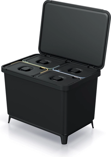 Cubo de basura para separación de residuos 4×10 l – negro reciclado