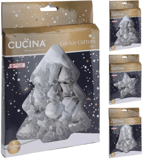 Juego de cortadores navideños de acero inoxidable para galletas, 16 uds.