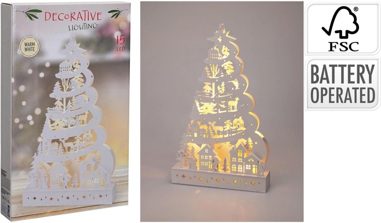 Decoración LED de madera árbol de Navidad 45 cm blanca - 1 pieza
