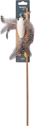 Quapas! caña natural para gatos con pajarito blanco y plumas