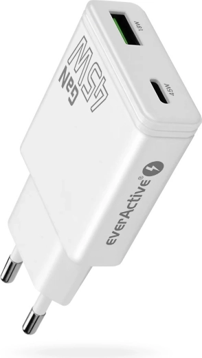 Cargador everActive GaN super slim 45 W con USB‑C PD y USB‑A QC 3.0