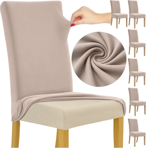 Funda para sillas RUHHY - juego de 6 unidades, terciopelo elástico beige