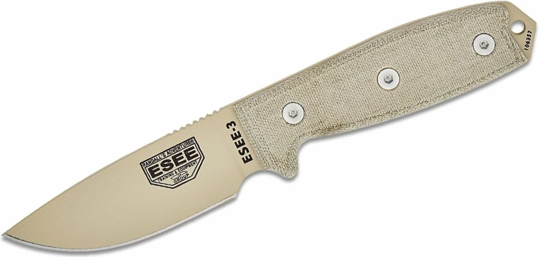 Cuchillo fijo universal ESEE 3, Micarta, funda OD Green