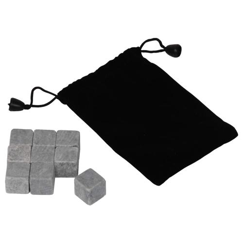 Cubos de piedra para whisky con bolsa de terciopelo negro, 9 uds