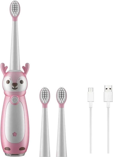 Cepillo dental eléctrico sónico infantil RENEW FORCE rosa con diseño de reno