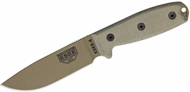 Cuchillo universal ESEE 4 Dark Earth con empuñadura de micarta y funda MOLLE