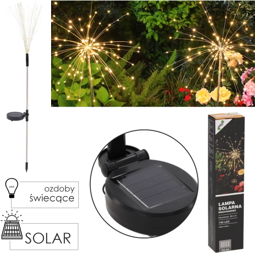 Lámpara solar de jardín tipo diente de león 90 cm, 150 LED blanco cálido