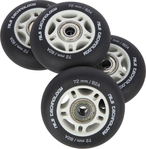 Ruedas mate para patines en línea NILS Extreme de 72 mm, 82A, con rodamientos ABEC 9, negras, juego de 4 unidades