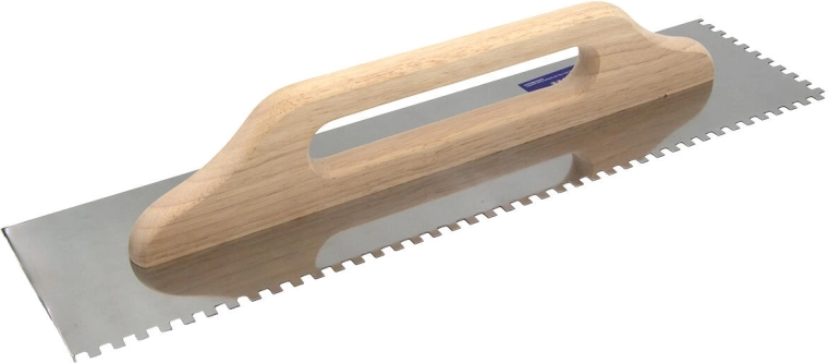Llana dentada de acero inoxidable de 6 mm, 500 × 130 mm, mango de madera