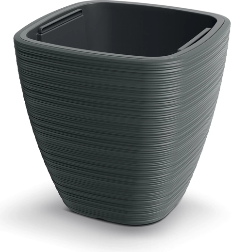 Maceta Vena Square 29 cm gris oscuro con inserto interior