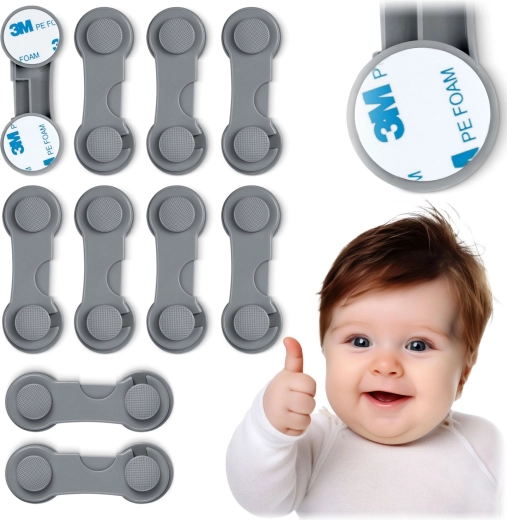 Seguro infantil para armarios RICOKIDS, gris, set de 10 uds.