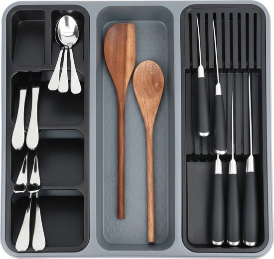 Organizador Orion para cubiertos de cajón gris 40 × 40 cm