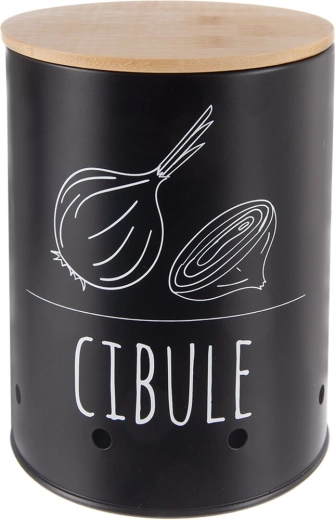 Bote para cebolla negro CZ con tapa de bambú 13 cm