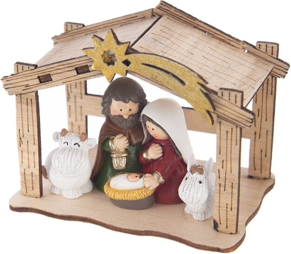 Decoración navideña: belén de madera y polirresina