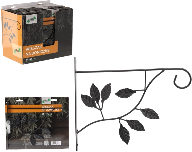 Soporte colgante de pared para maceta 31 × 25 cm – negro, motivo de hojas