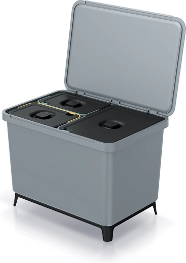 Cubo de basura para separación de residuos Systema 43 l, gris claro, 3 compartimentos