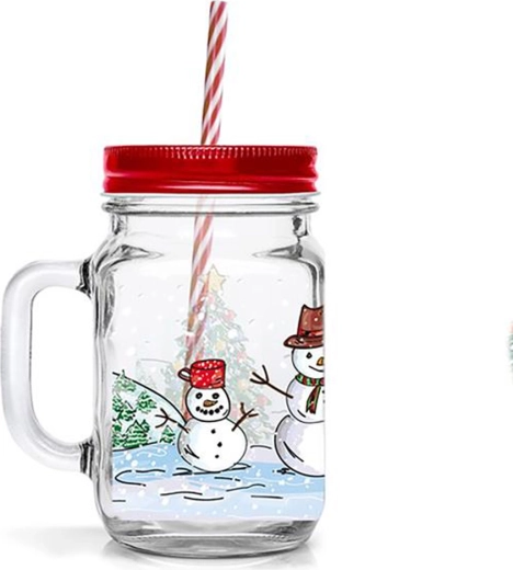 Vaso con pajita TORO 450 ml – muñeco de nieve