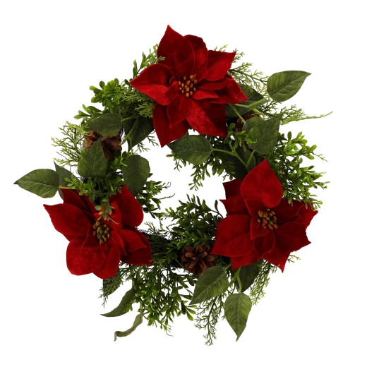 Corona navideña artificial con poinsetia 50 cm (2 uds.)