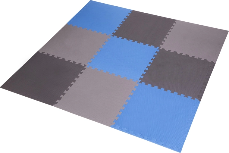 Alfombrilla protectora tipo puzzle de espuma EVA ONE Fitness MP10, azul‑gris, 9 piezas