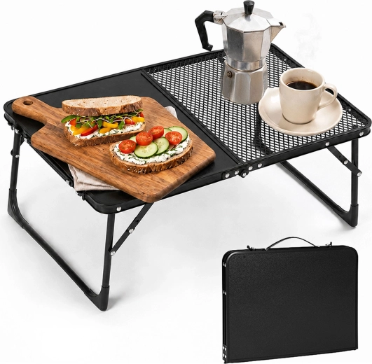 Mesa de camping plegable MultiGarden 60 × 40 cm en maletín, negra