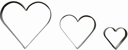 Juego de cortadores de acero inoxidable en forma de corazón – grandes, lisos, 3 piezas
