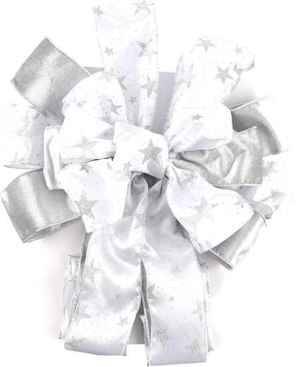 Lazo decorativo plateado con efecto metálico