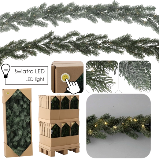 Guirnalda navideña de pino de 180 cm con iluminación LED