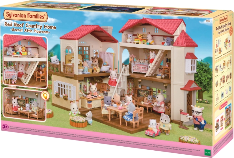 Sylvanian Families casa de dos plantas con techo rojo y luces