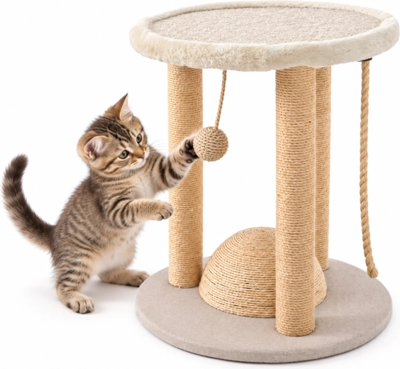 Rascador beige para gatos con zona de descanso 40 × 40 × 44 cm