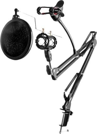 Soporte para micrófono REMAX RM-CK100 con soporte para tablet, negro
