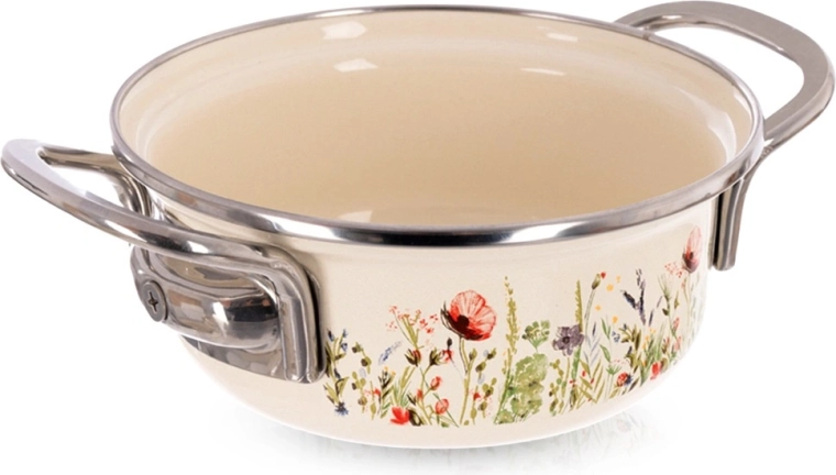 Cazo esmaltado color crema Maki 14 cm, 600 ml