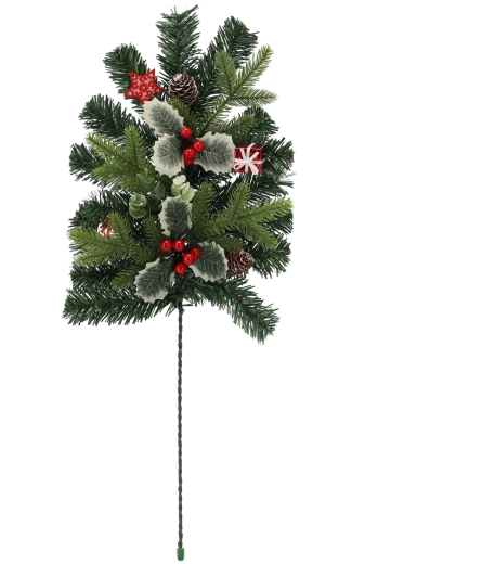 Ramita decorativa navideña con acebo 60 cm roja