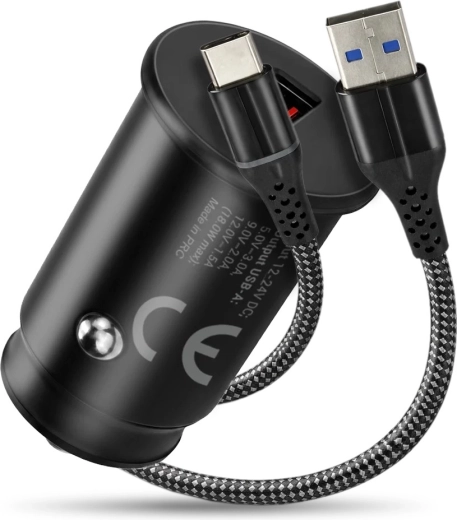 Cargador de coche QC 3.0 18 W con cable USB‑C 1 m everActive