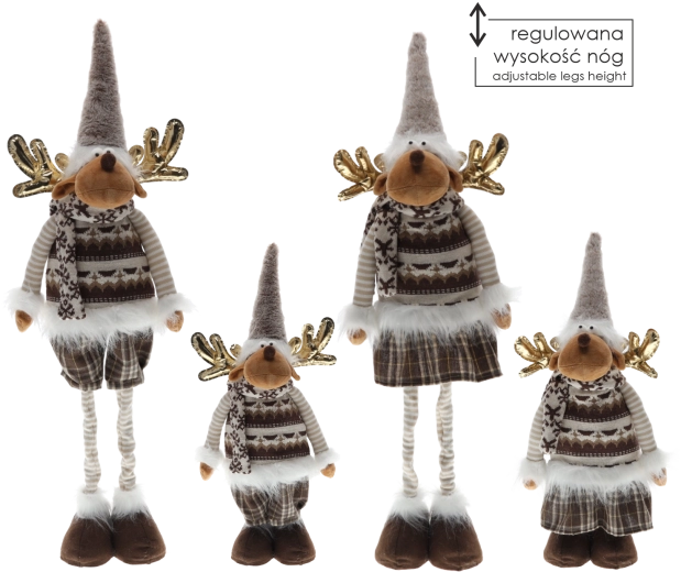 Reno navideño de peluche con patas ajustables 55–90 cm marrón - 1 pieza