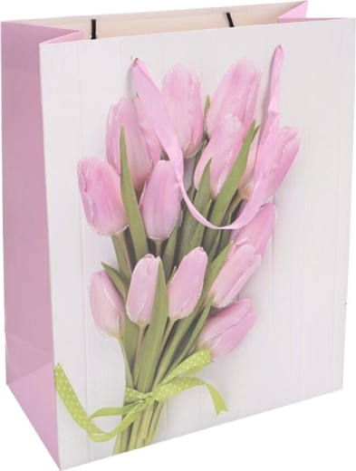 Bolsa de regalo de papel con motivo de tulipanes 26 × 10 × 32 cm