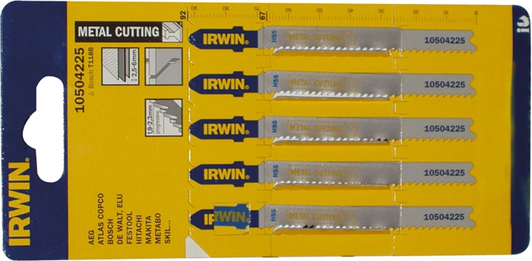Juego de hojas de sierra para sierra de calar HSS T118B para metal IRWIN, 92 mm (5 uds)