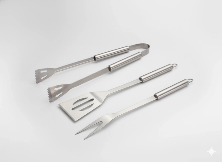 Set de 3 herramientas para barbacoa en funda – espátula, tenedor y pinzas