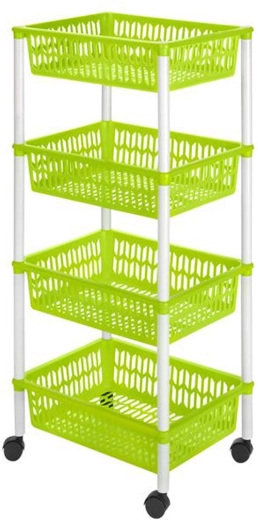 Estantería de cestas con ruedas, 4 niveles, 40 × 30 × 89 cm, plástico