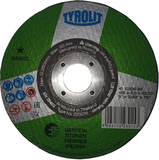 Disco de corte para piedra y hierro fundido 125 × 2,5 × 22,2 mm