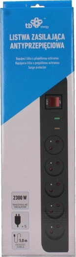 Regleta con protección contra sobretensiones Energy 5× FR, cable 5 m