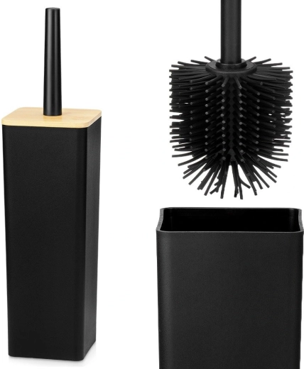 Cepillo de WC de silicona Vilde con soporte, negro 37,5 cm