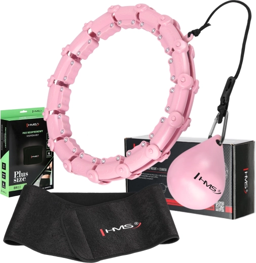 Juego de hula hoop de masaje rosa con peso HMS HHW11 y cinturón lumbar reductor HMS BR163 Plus Size