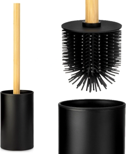 Escobilla de WC de silicona Vilde con soporte negra 38,5 cm