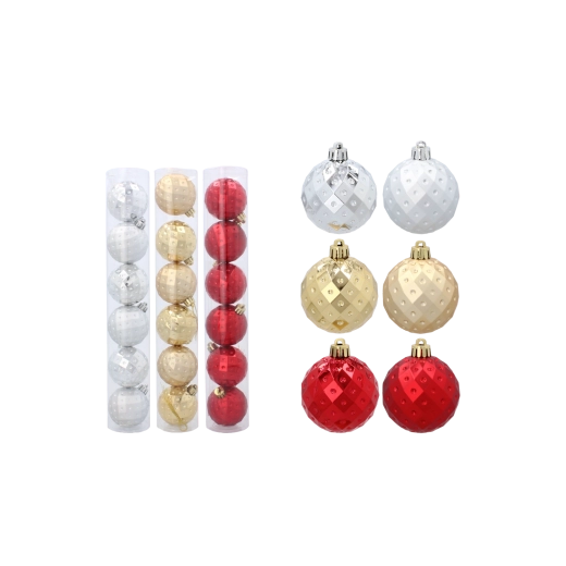 Juego de bolas navideñas irrompibles de 6 cm – roja, dorada y plateada, 6 uds.