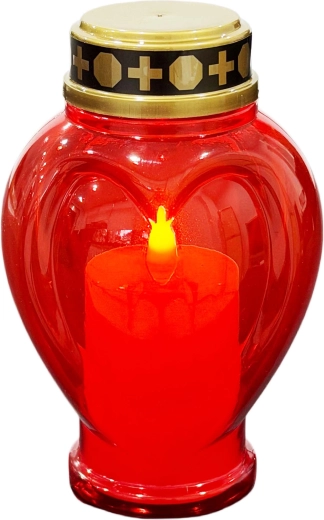 Vela LED roja para cementerio con forma de corazón