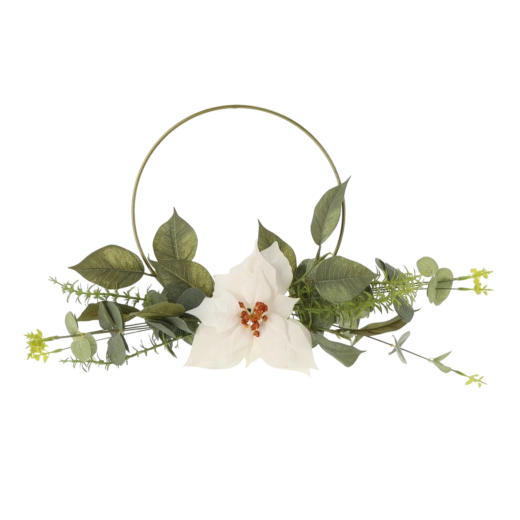 Decoración navideña circular con flor de Pascua artificial de 45 cm – blanca