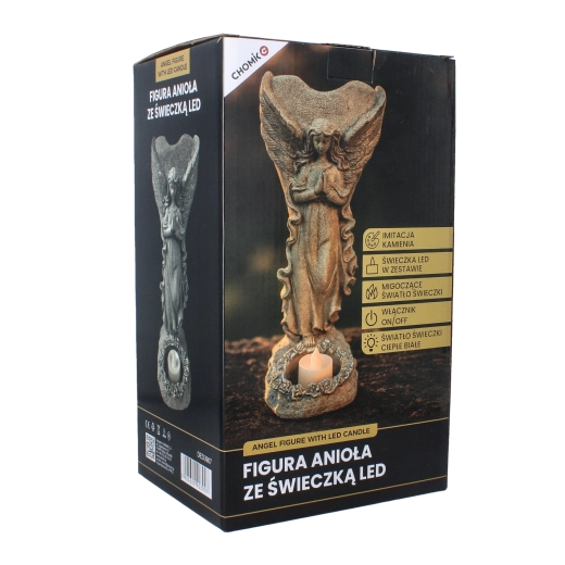 Figura angelical con vela LED y jarroncito para flores, 26,5 cm