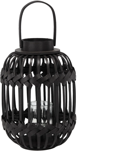 Portavelas tipo farol negro con inserto de vidrio